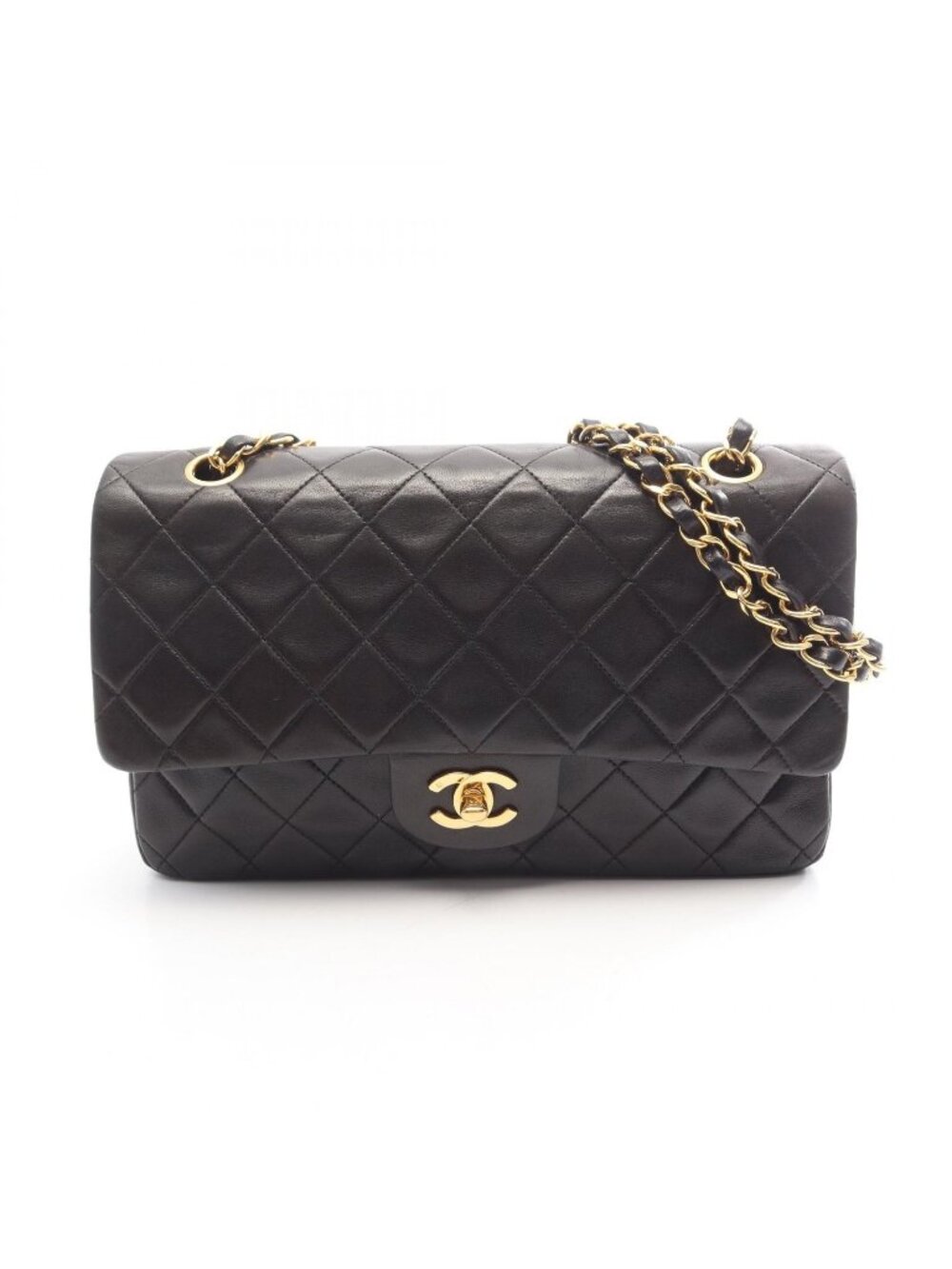 Chanel Shoulder Bag Quilted Double Flap Black Lambskin Chain